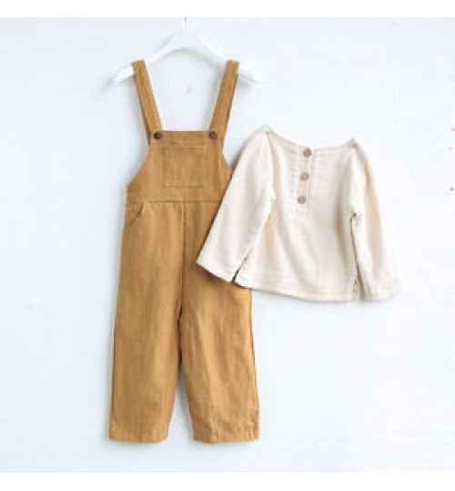 Fashion Hot Sell High Quality Linen Cotton Kids Overalls Summer Solid Color Baby Suspender Trousers