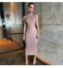 2022 new Early autumn chemise frock Jersey dress French Rib High collar tight elegant temperament longuette