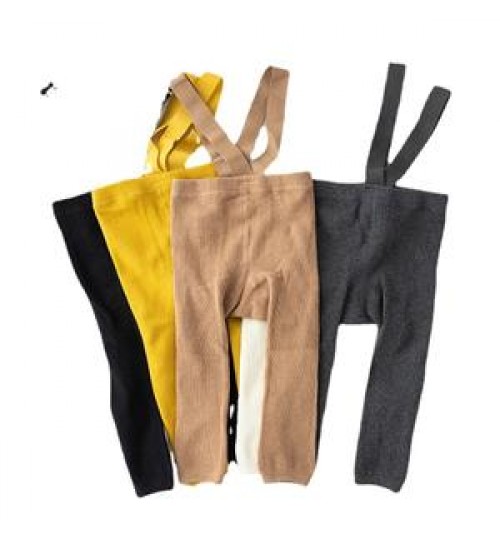 2022 Spring and Autumn New High Waist Suspender Ninth Pants Baby Knitted Cotton Leggings Baby Casual Leggings