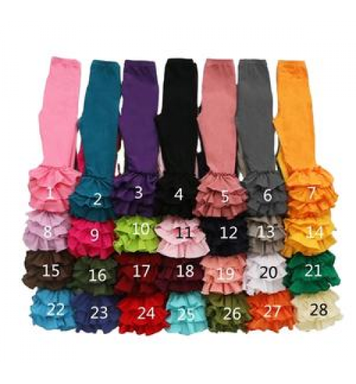 2022 Hot Sale Solid Color Candy Colors Leggings Soft Cotton Girls Wholesale Baby Icing Ruffle Pants Baby Clothes Pants